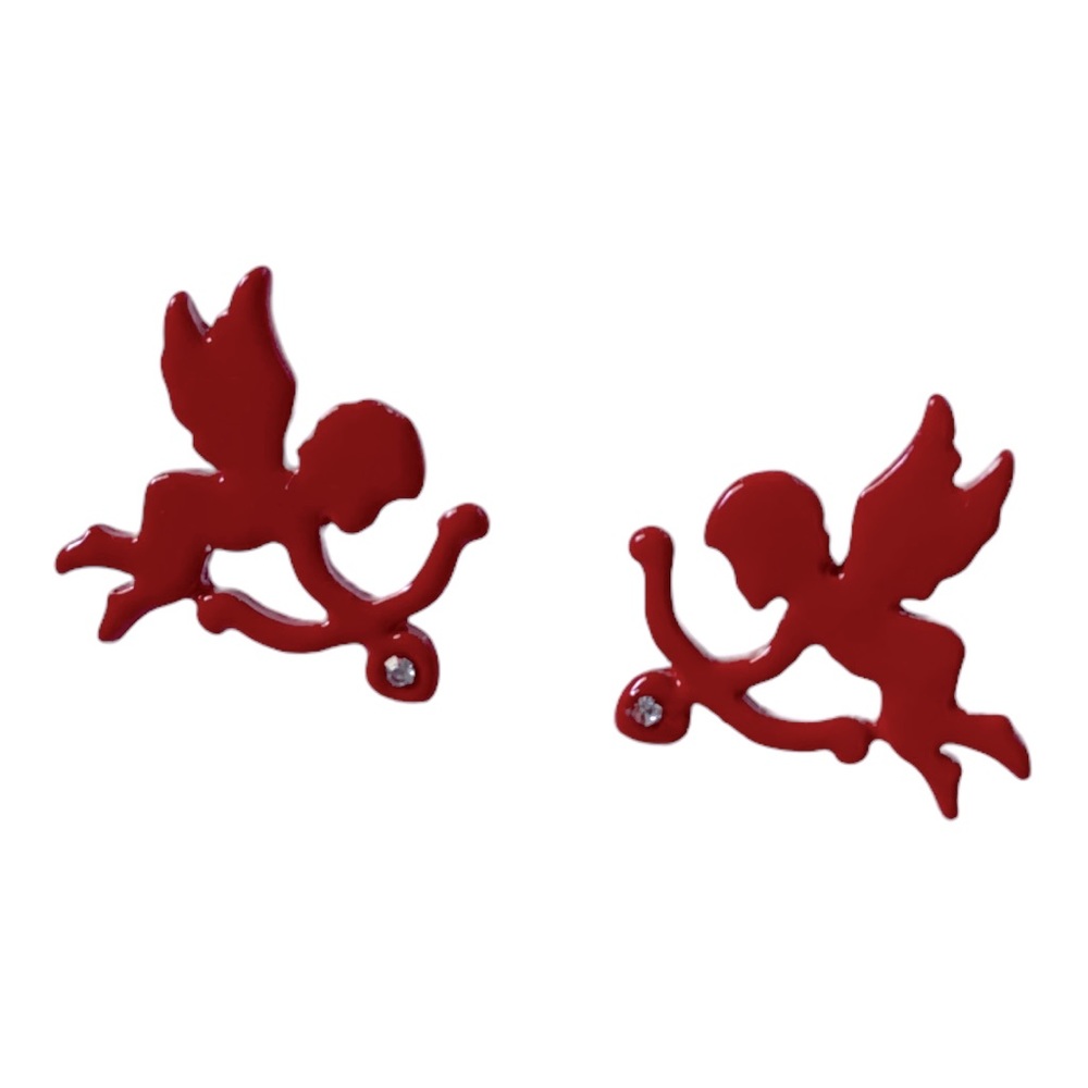 Betsey Johnson Cupid Bow And Arrow Red Enamel Valentines Day Earrings - Picture 2 of 6